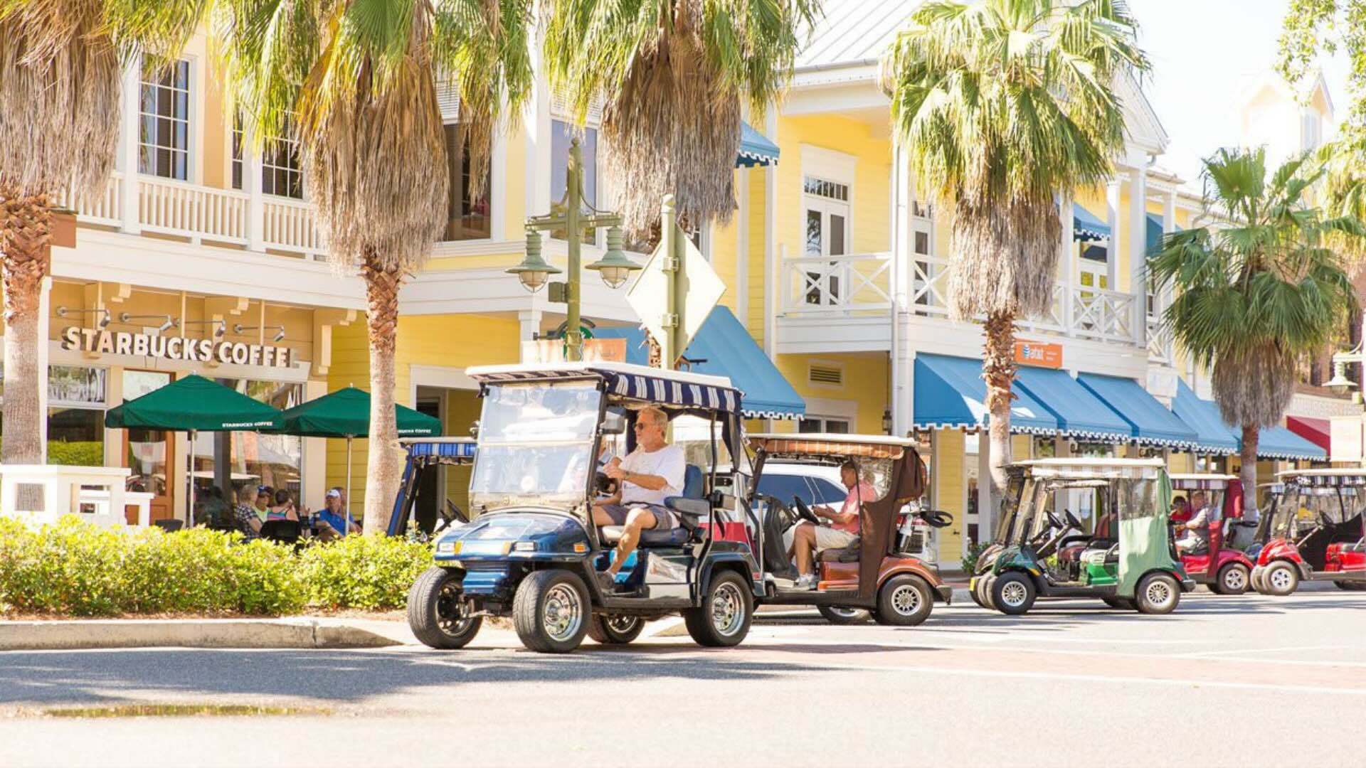 The Villages Florida is a 55+ retirement community in Central Florida with golf cart lifestyle