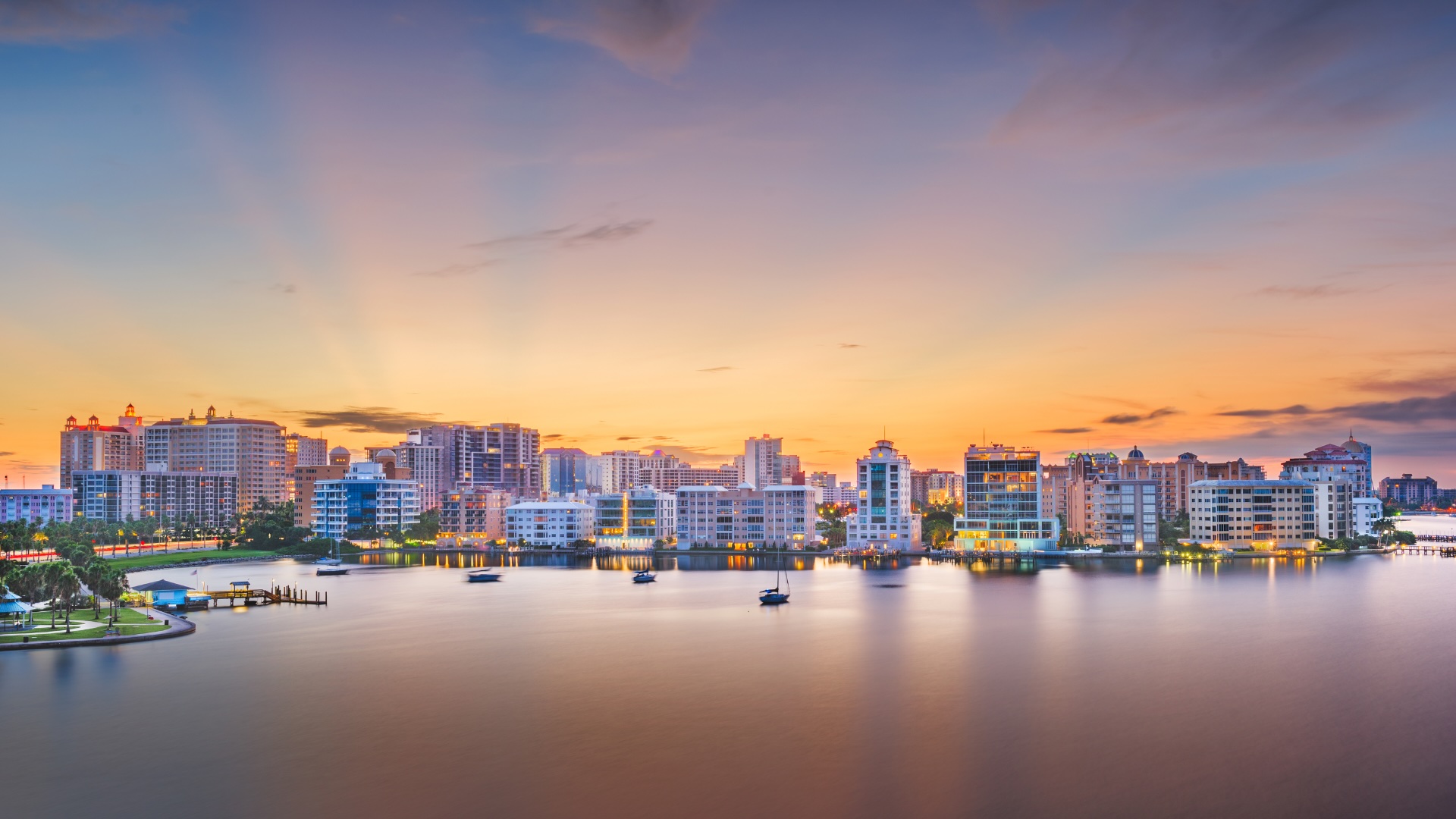 Downtown Sarasota Florida waterfront with bay views and city skyline